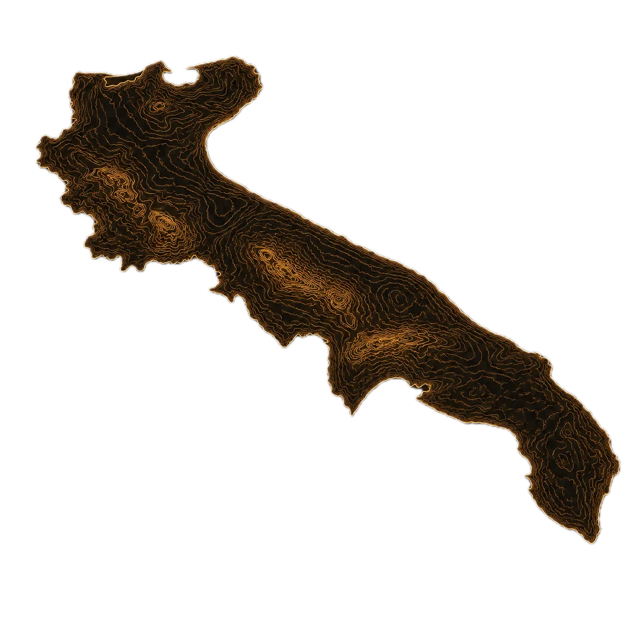 Mappa stilizzata della Puglia con i comuni in cui Disegno Urbano ha realizzato interventi